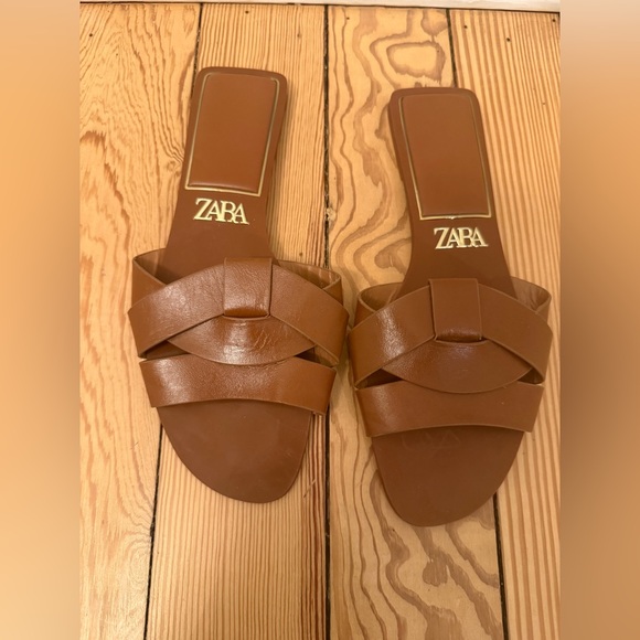 Zara Women's Tan Slide Sandals - Picture 2 of 5